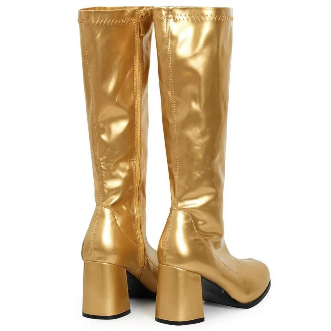 Gold Metallic Faux Leather Go Go Knee High Boots