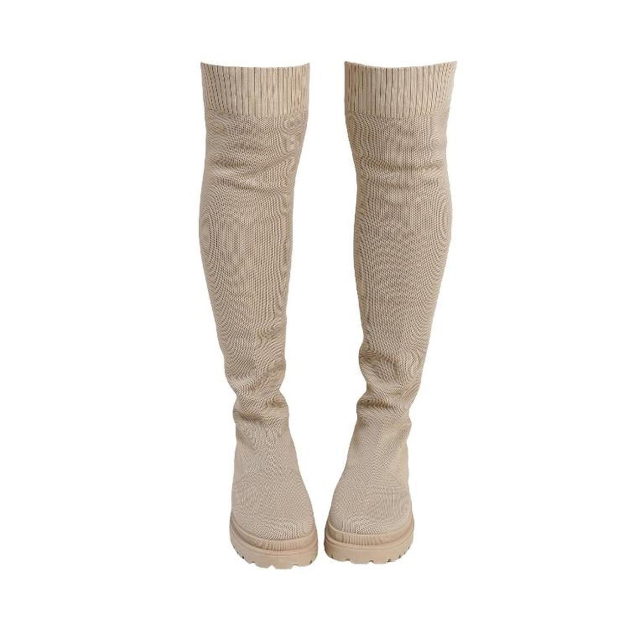 Cream Over Knee Chunky Sock Boots