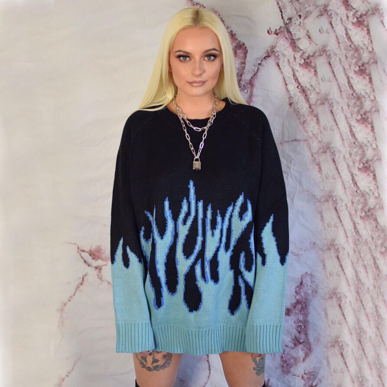 Black Punk Flame Oversized Jumper Dress