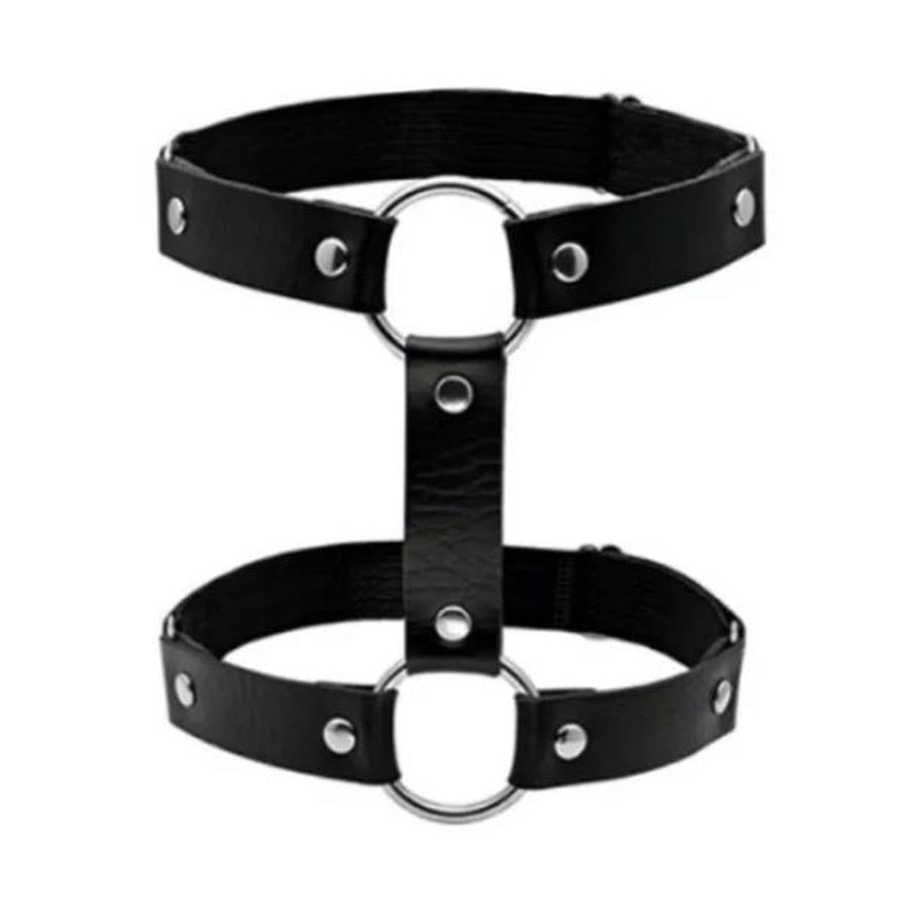 Black Gothic Faux Leather Double Band Leg Garter