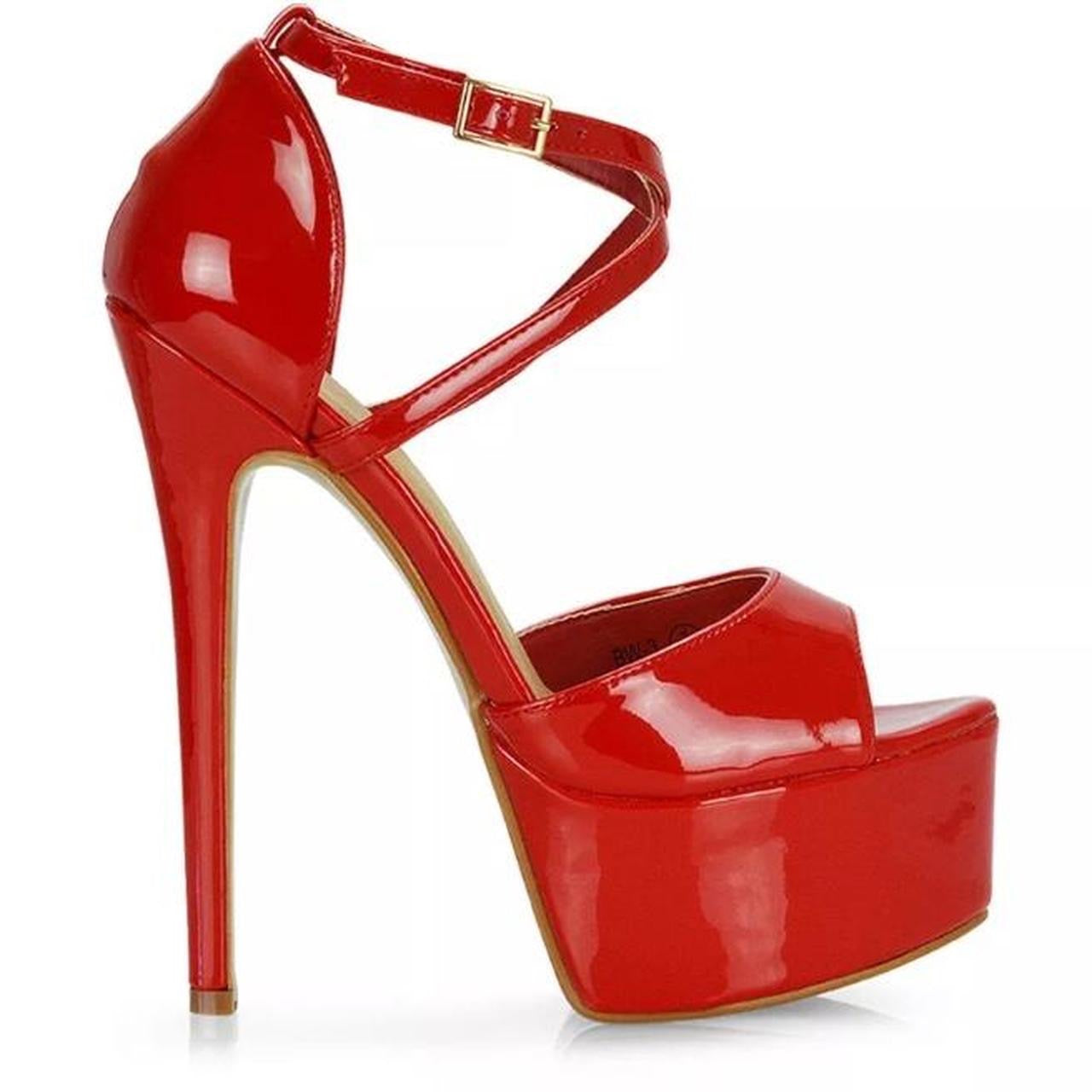 Red Patent Faux Leather Platform Stiletto Heels