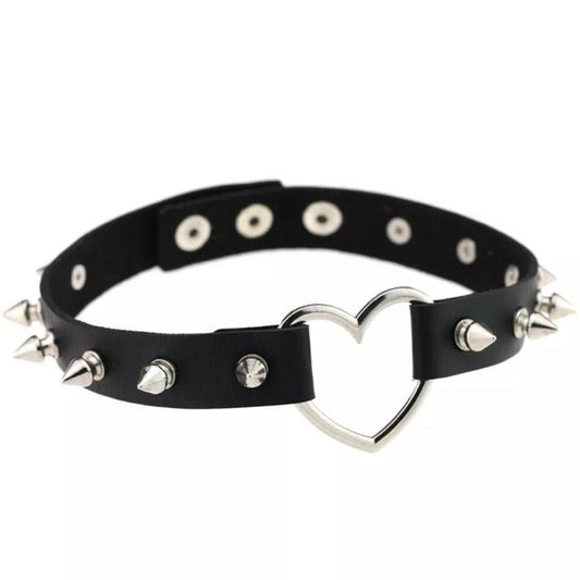 Black Faux Leather Spike Studded Gothic Choker