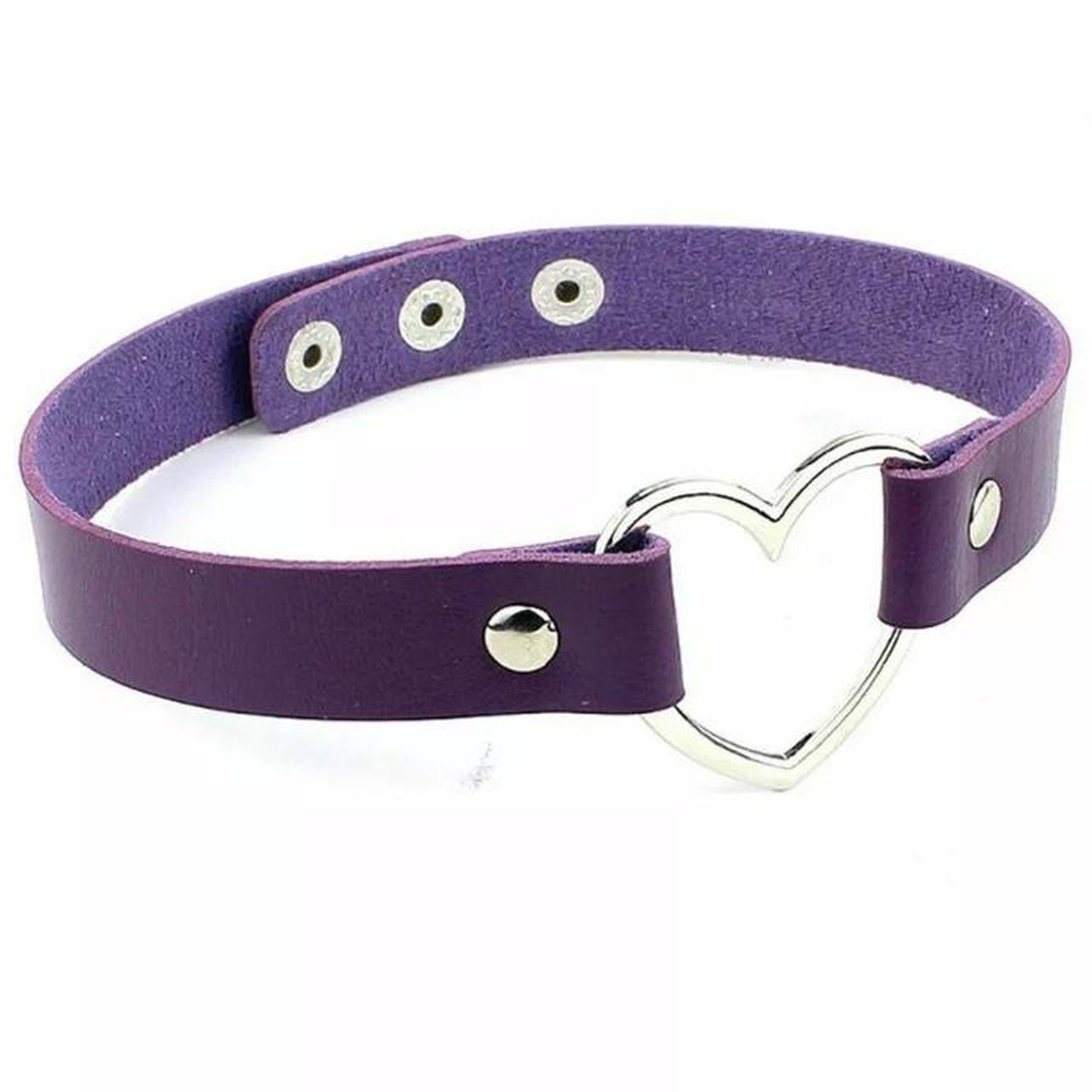 Purple Faux Leather Heart Choker