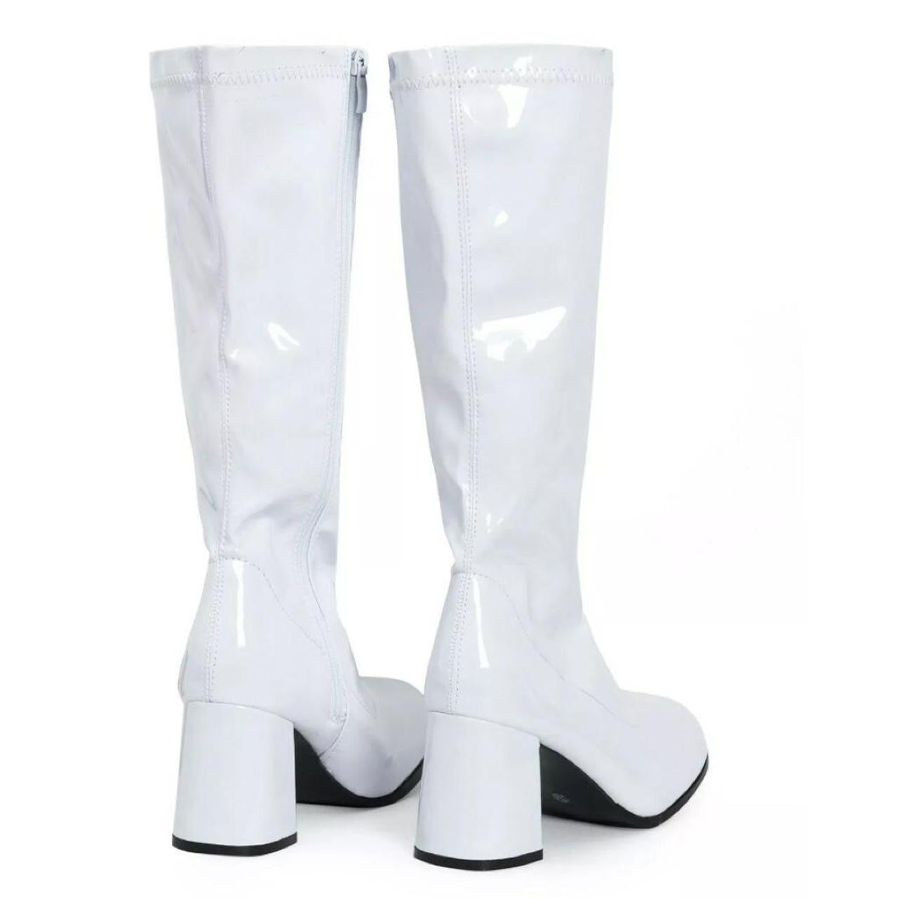 White Patent Faux Leather Go Go Knee High Boots