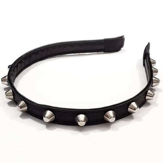 Black Faux Leather Silver Spike Stud Gothic Headband