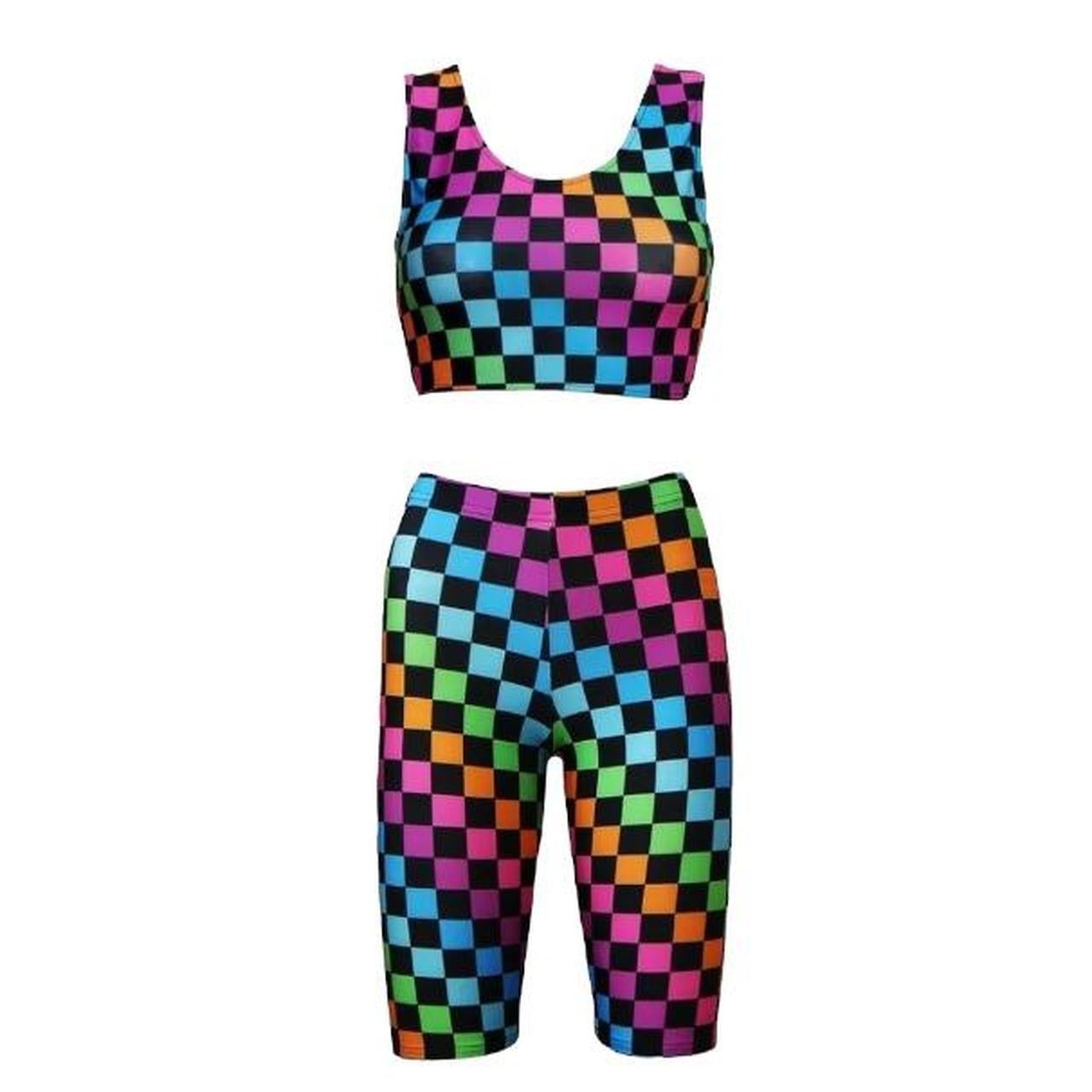 Multicoloured Checkerboard Shorts Crop Top Co-Ord Festival Set