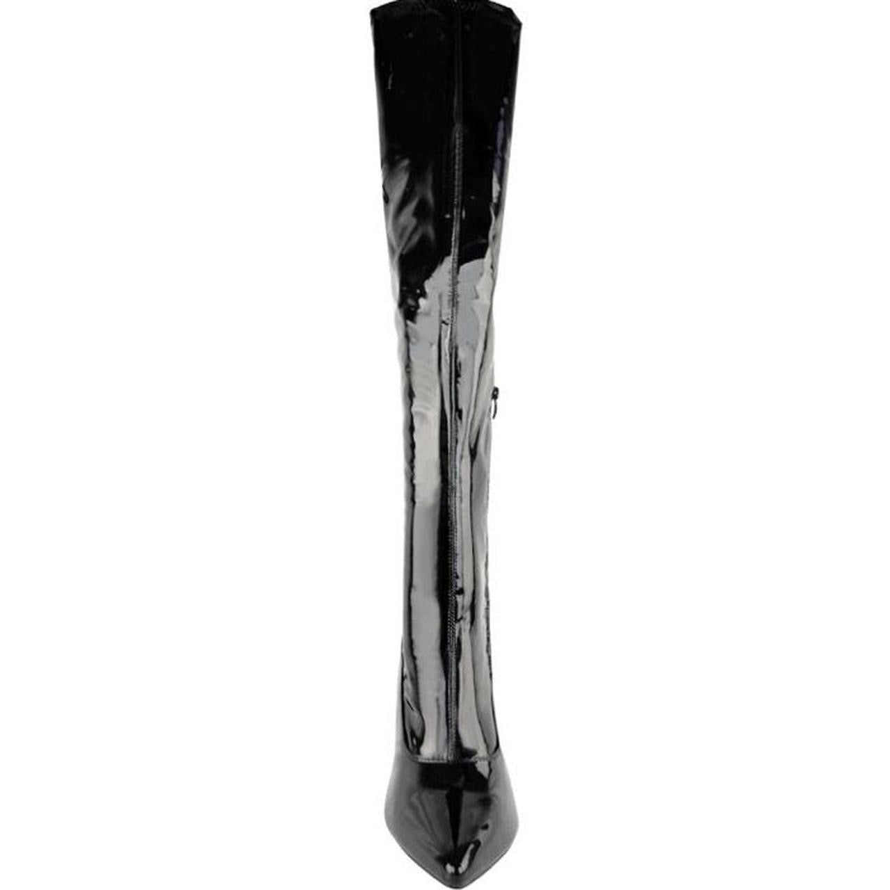 Black Patent Faux Leather Over Knee Stiletto Heel Boots