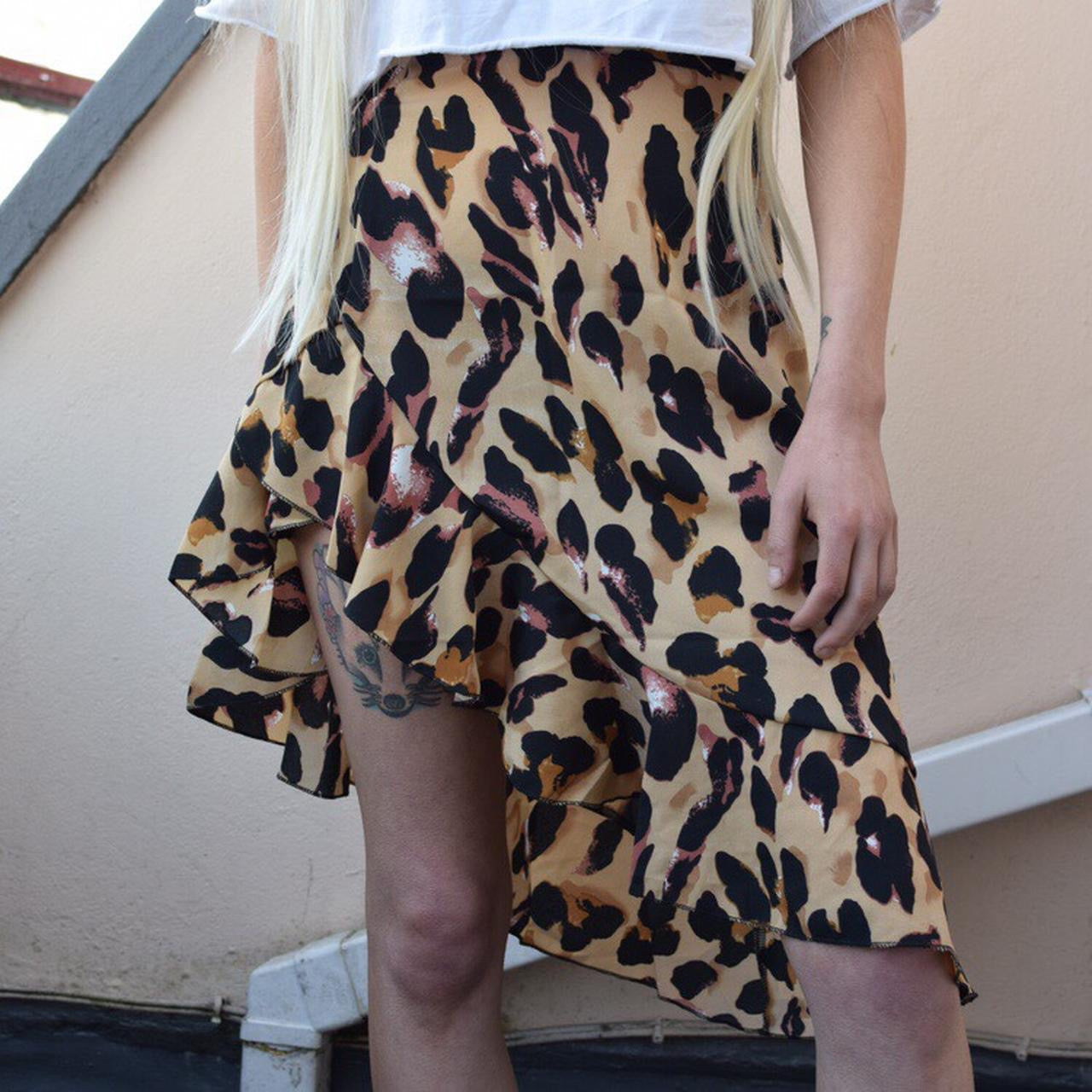 Brown Leopard Print Midi Skirt