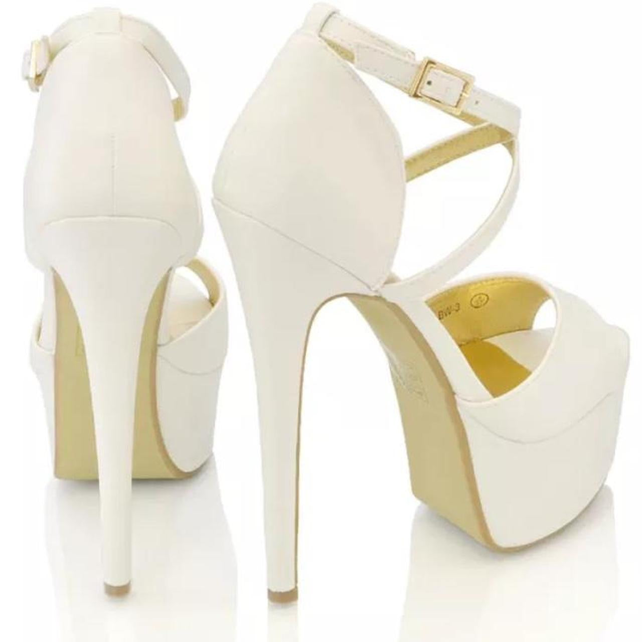 White Faux Leather Platform Stiletto Heels