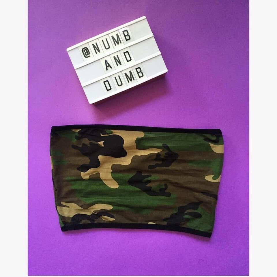 Green Camo Print Bandeau Crop Top