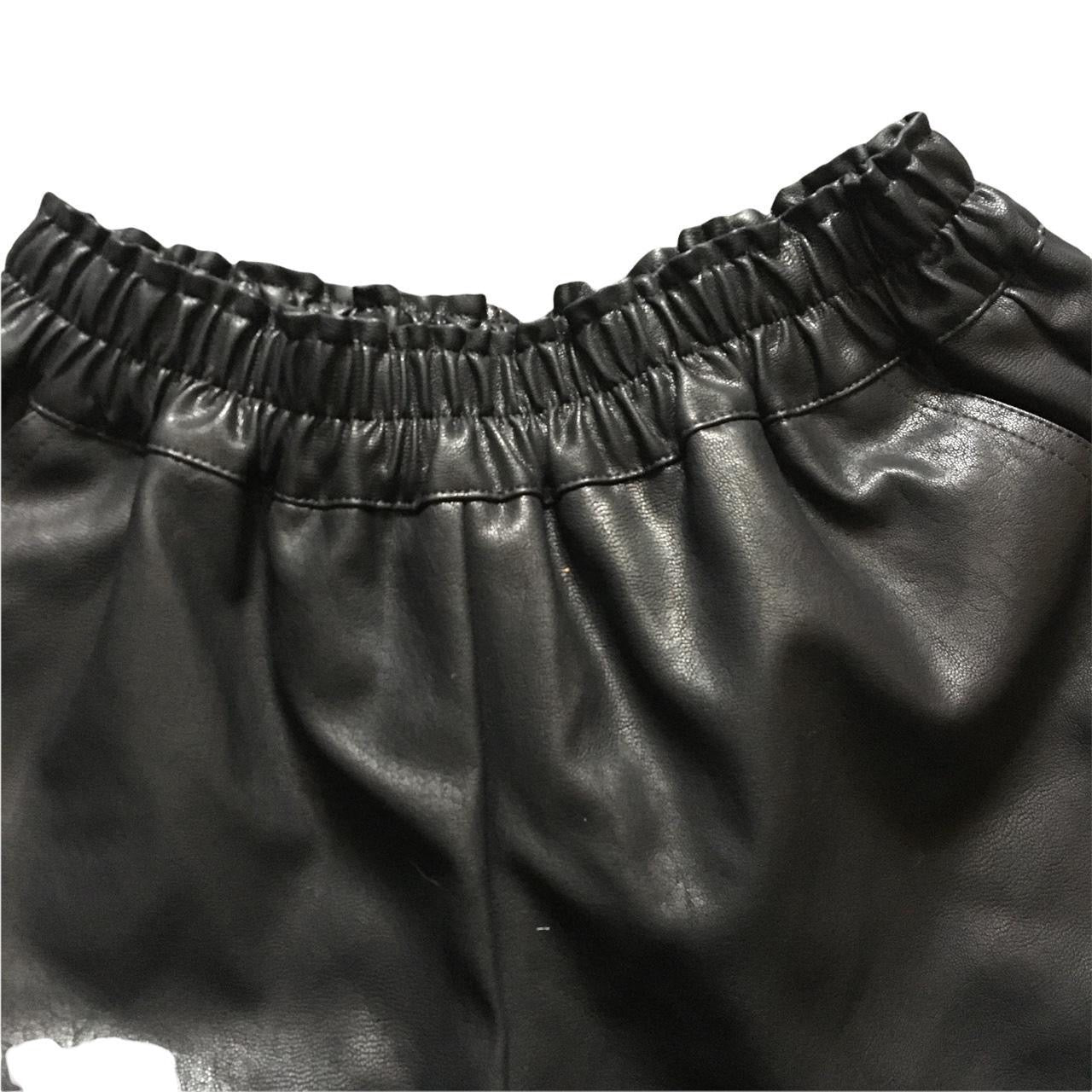 Black Faux Leather Paperbag Shorts