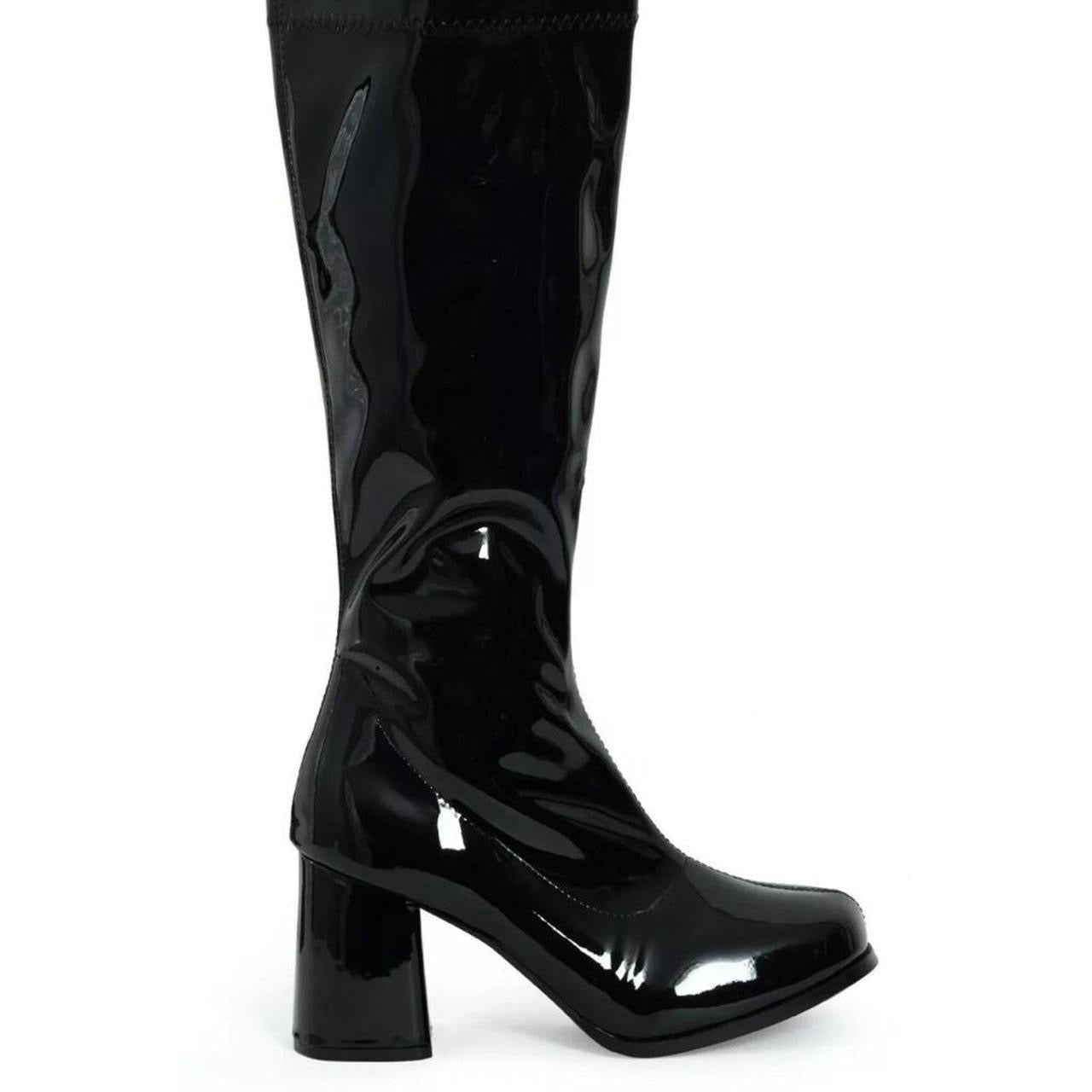 Black Patent Faux Leather Go Go Knee High Boots