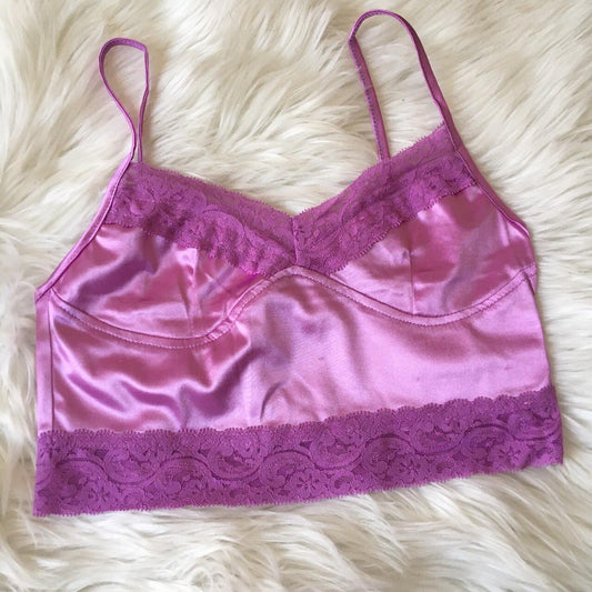 Purple Satin Lace Bralet Crop Top